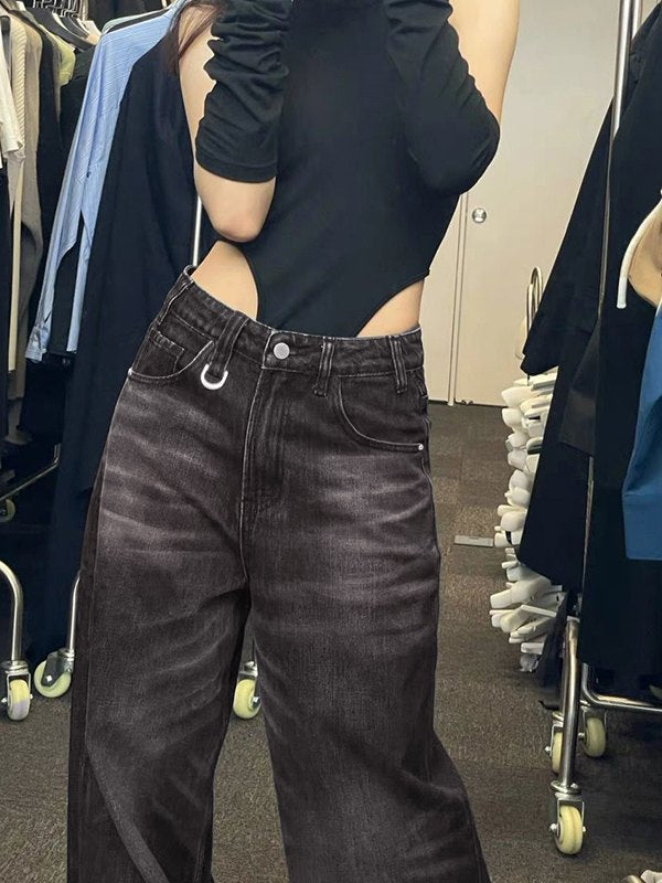 Schwarz Vintage Gewaschene Baggy Boyfriend Jeans