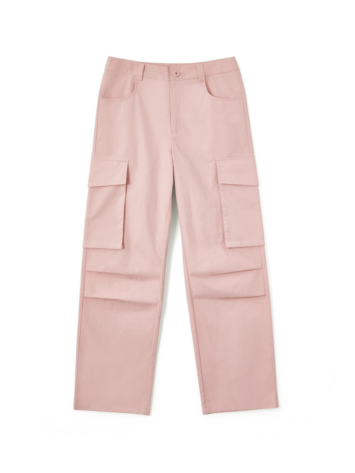 Ruffled Pink Cargo Pants with Straight Leg