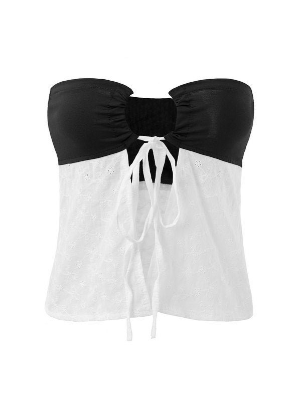 Coquette contrast bandeau crop top with lace