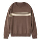 Brauner Vintage Oversize Pullover mit Drei Streifen