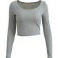 Gray basic long sleeve knit crop top