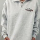 Gray retro sports sweatshirt with zip and printed slogan