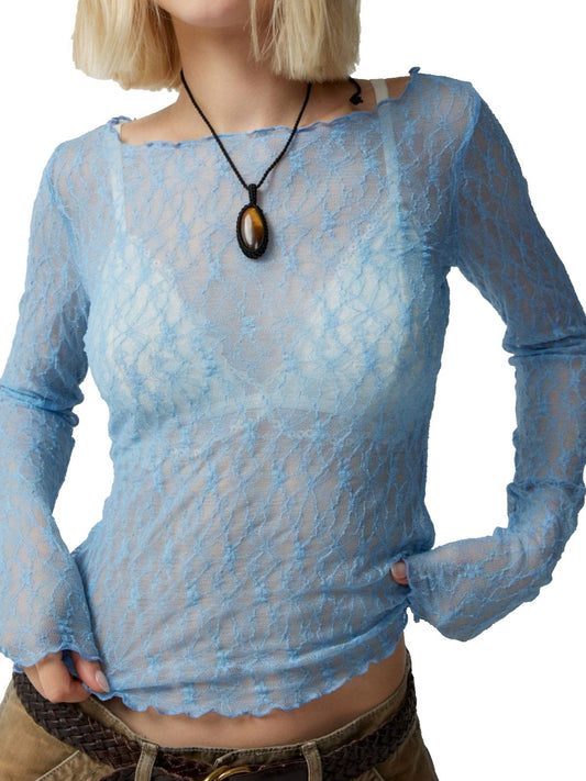 JY4 Perspective Lace Mesh Slim Long Sleeve Tee/Perspective Lace Mesh Slim Long Sleeve Shirt