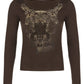 Brown gothic punk long sleeve top with print