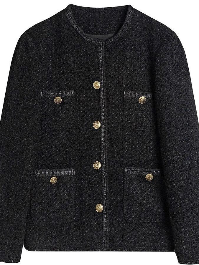 Vintage black tweed jacket with button placket
