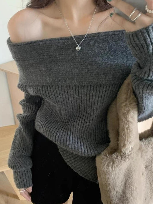 Classic solid color off-the-shoulder sweater