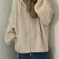 Vintage Oversize White Cardigan with Hood and Zipper