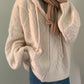 Vintage Oversize White Cardigan with Hood and Zipper
