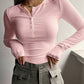 Classic plain long-sleeved ribbed shirt with V-neck