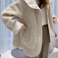 White classic oversize jacket with hood made of imitation lambskin