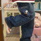 Vintage baggy boyfriend jeans with cartoon embroidery