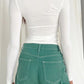 Classic Solid Color Long Sleeve Stretch Basic Crop Top