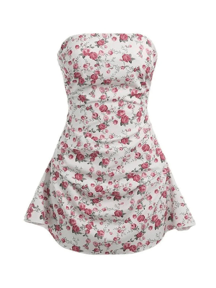 Cute strapless mini dress with a floral pattern