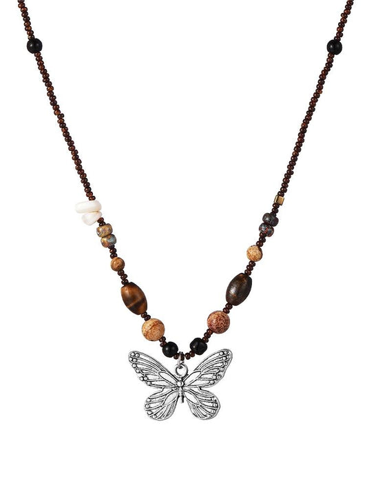Vintage butterfly necklace with pearl stones