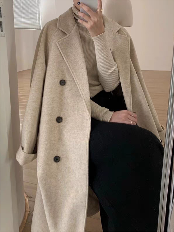 Classic oversize long coat with lapel collar and belt