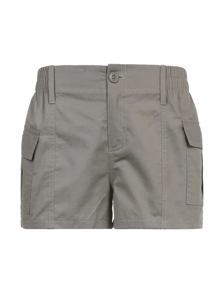 Gray vintage cargo shorts with low waist and pockets
