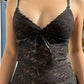 Vintage black lace camisole with V-neck and bow