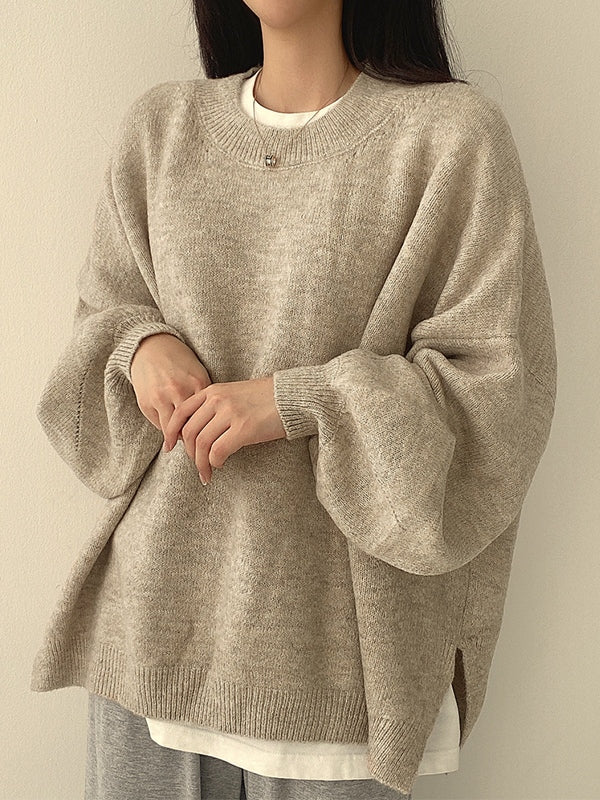 Vintage plain oversize sweater with slit hem