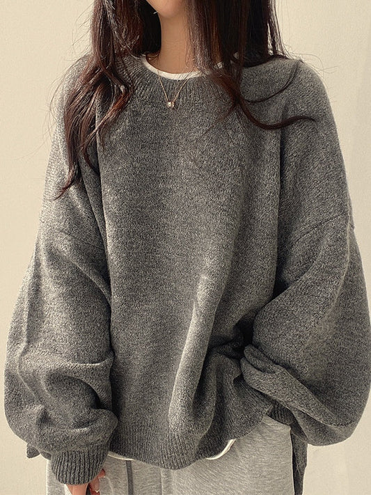 Vintage plain oversize sweater with slit hem