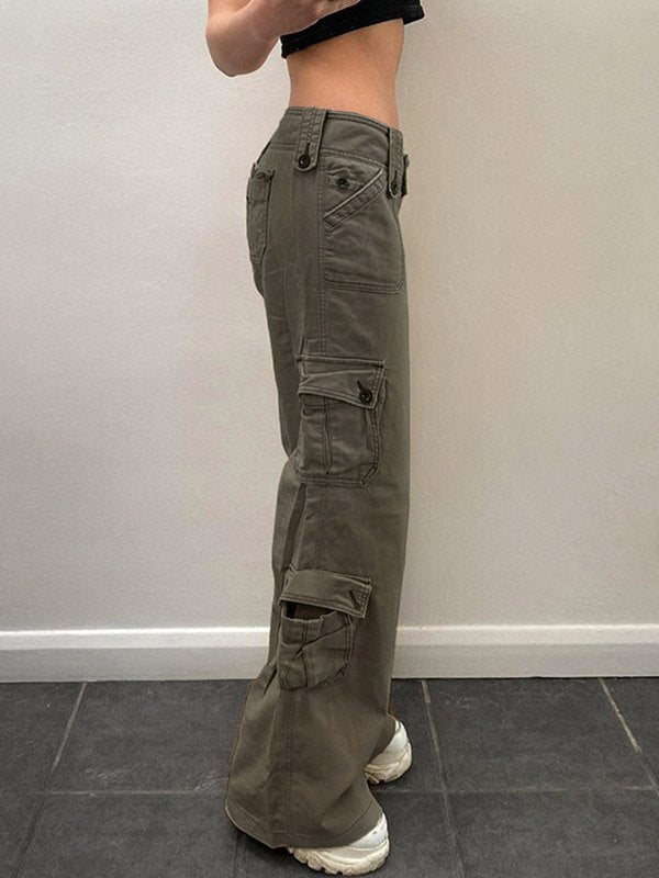 Straight leg cargo jeans with buttons