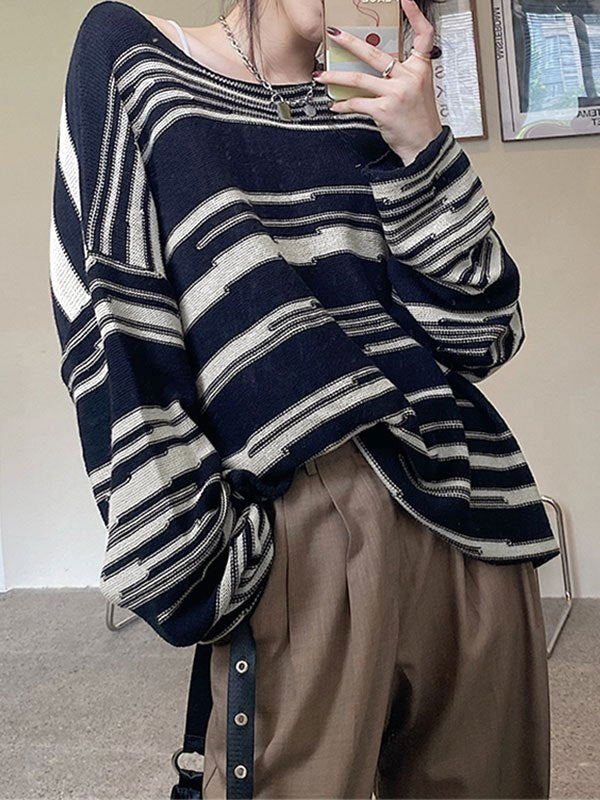 Oversized knit sweater with stripes