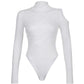 White long sleeve bodysuit with patchwork neckline