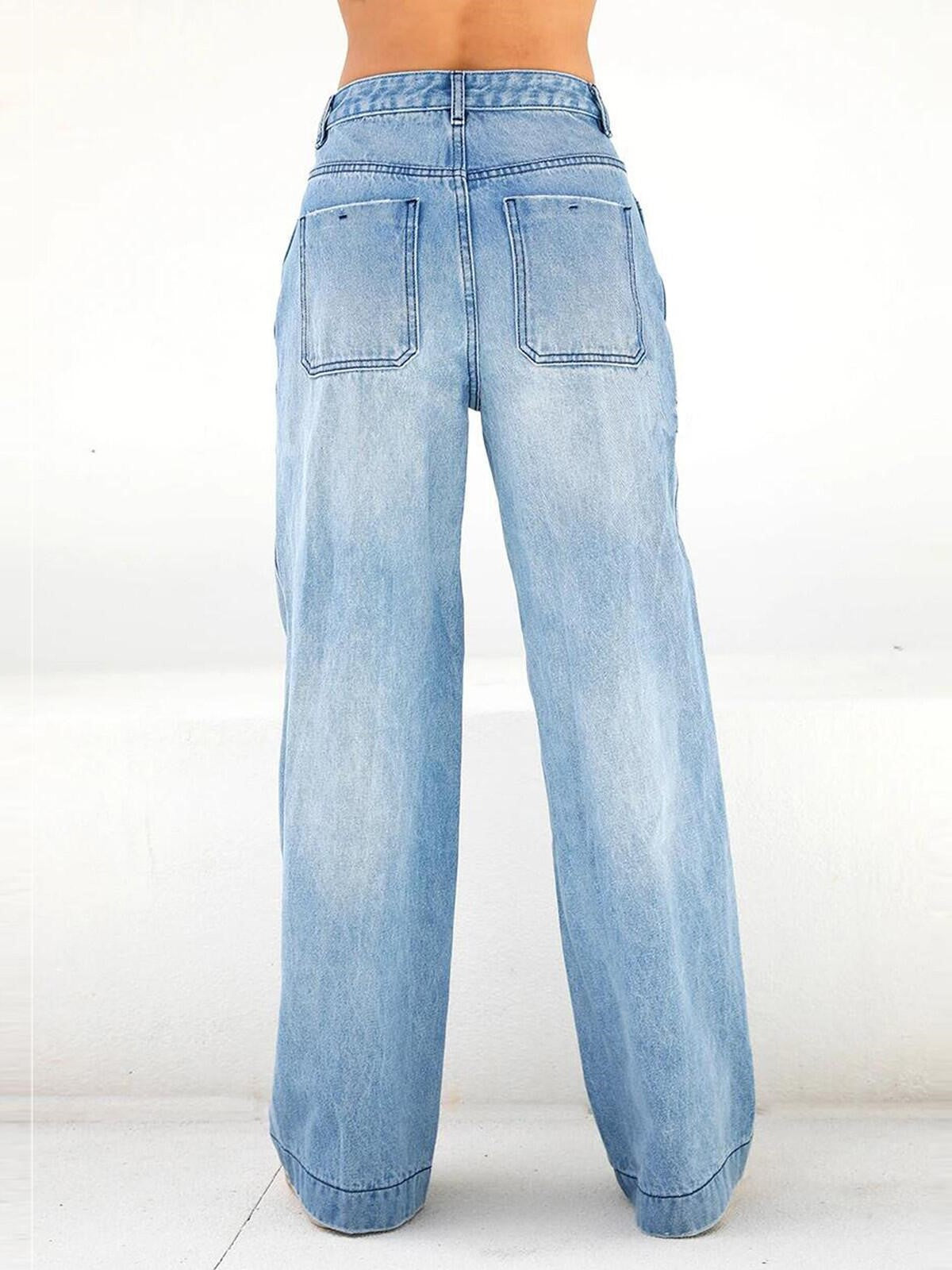 Vintage Blue Versatile Boyfriend Jeans with Wash Effect
